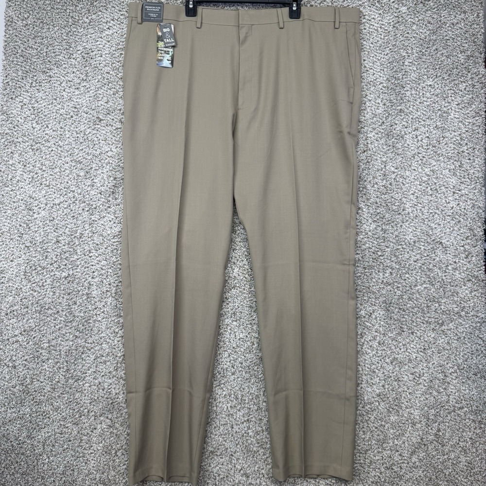 New Haggar Premium Comfort Dress Pants Men's 46x34 Beige Flat Front Flex Waist